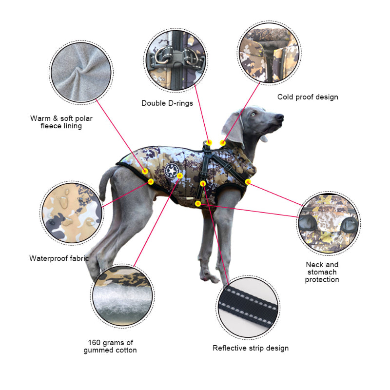 Warme Jacke für große Hunde, reflektierend, winddicht und regenfest