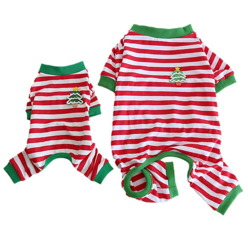 Christmas striped four-legged dog pajamas suitable for small dogs