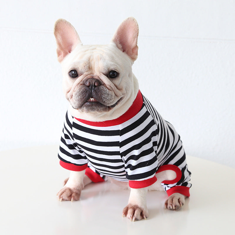 Christmas striped four-legged dog pajamas suitable for small dogs