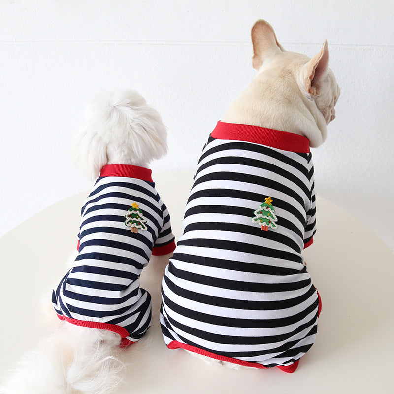 Christmas striped four-legged dog pajamas suitable for small dogs