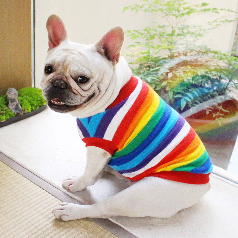 Rainbow sweatshirt comfortable soft cotton fat dog clothes