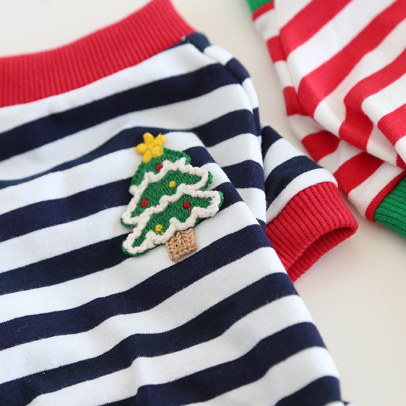 Christmas striped four-legged dog pajamas suitable for small dogs