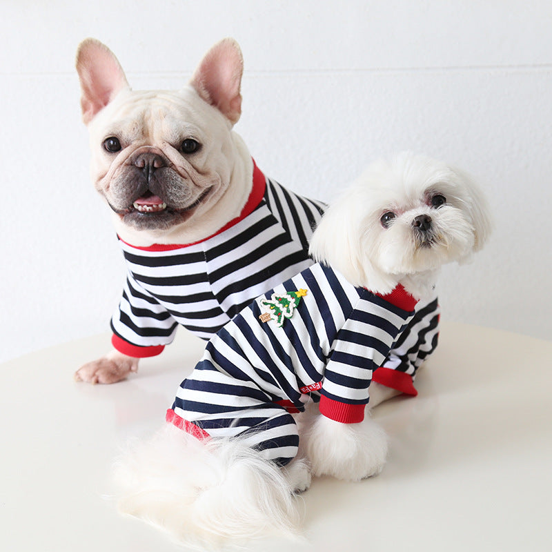 Christmas striped four-legged dog pajamas suitable for small dogs