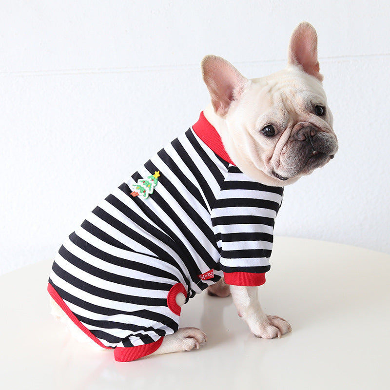 Christmas striped four-legged dog pajamas suitable for small dogs
