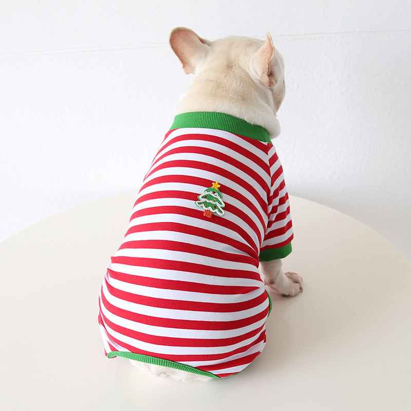 Christmas striped four-legged dog pajamas suitable for small dogs