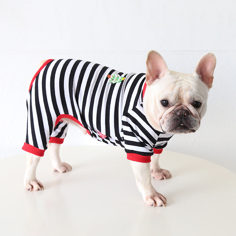 Christmas striped four-legged dog pajamas suitable for small dogs