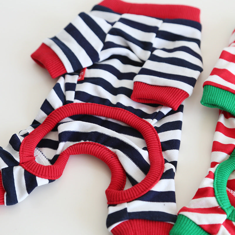 Christmas striped four-legged dog pajamas suitable for small dogs