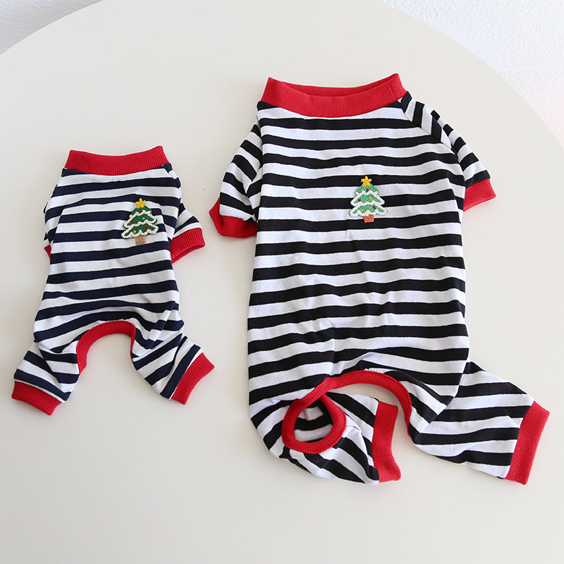 Christmas striped four-legged dog pajamas suitable for small dogs