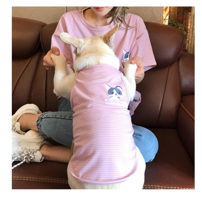 Summer thin cotton Matching pet and owner clothes Short-sleeved striped vest Pet owner clothing set Small dogs and cats