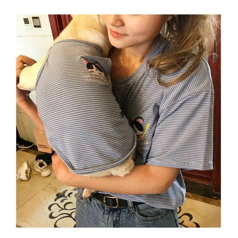 Summer thin cotton Matching pet and owner clothes Short-sleeved striped vest Pet owner clothing set Small dogs and cats