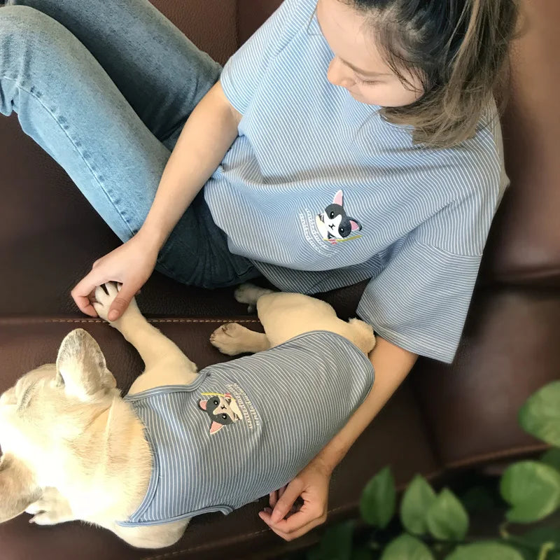 Summer thin cotton Matching pet and owner clothes Short-sleeved striped vest Pet owner clothing set Small dogs and cats