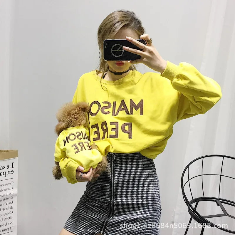 Matching pet and owner clothes embroidered letters pure cotton dog and owner same sweater teddy schnauzer pet matching clothing