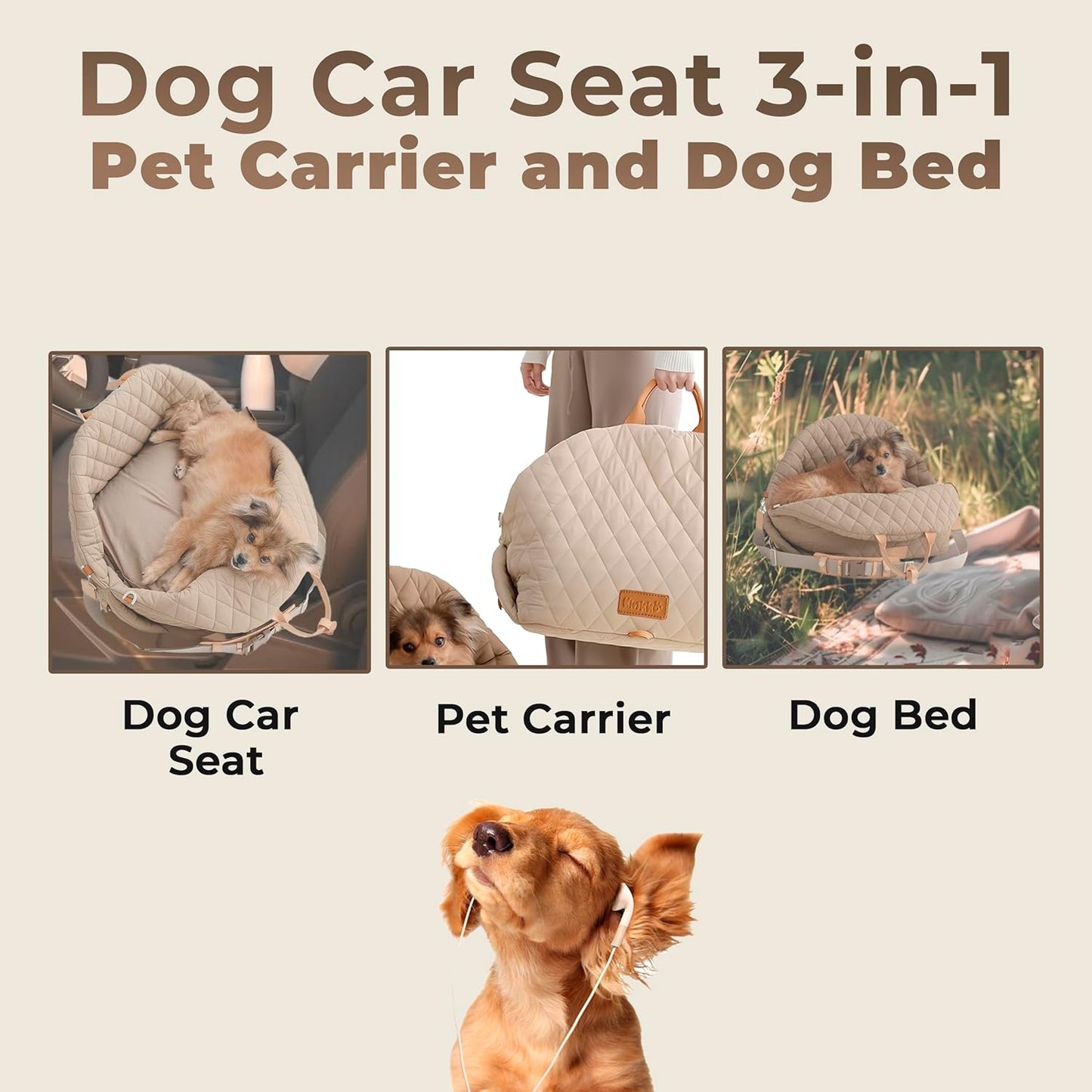 Siège auto pour chien 3 en 1, sac pour animaux de compagnie, imperméable et amovible