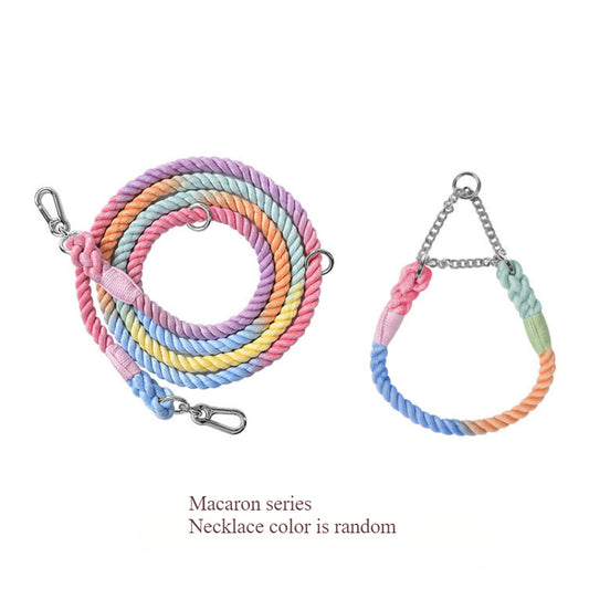 Braided Color Cotton Rope Dog Leash Collar Set for Medium and Large Dogs