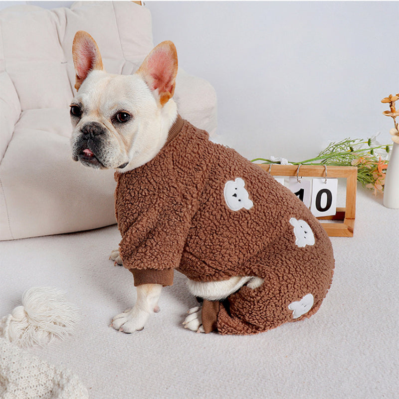 Manteau d'hiver épais pour chien bouledogue français à quatre pattes 