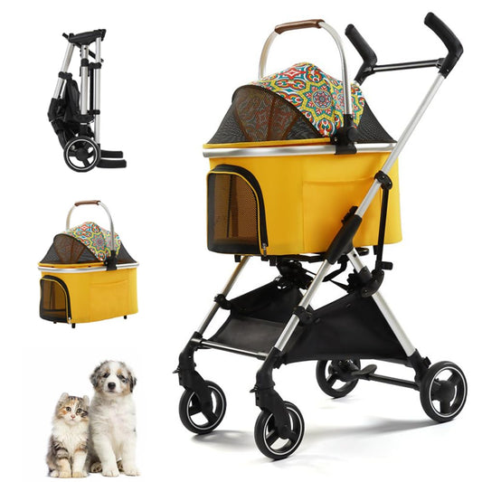 Portable foldable pet stroller with adjustable handle height