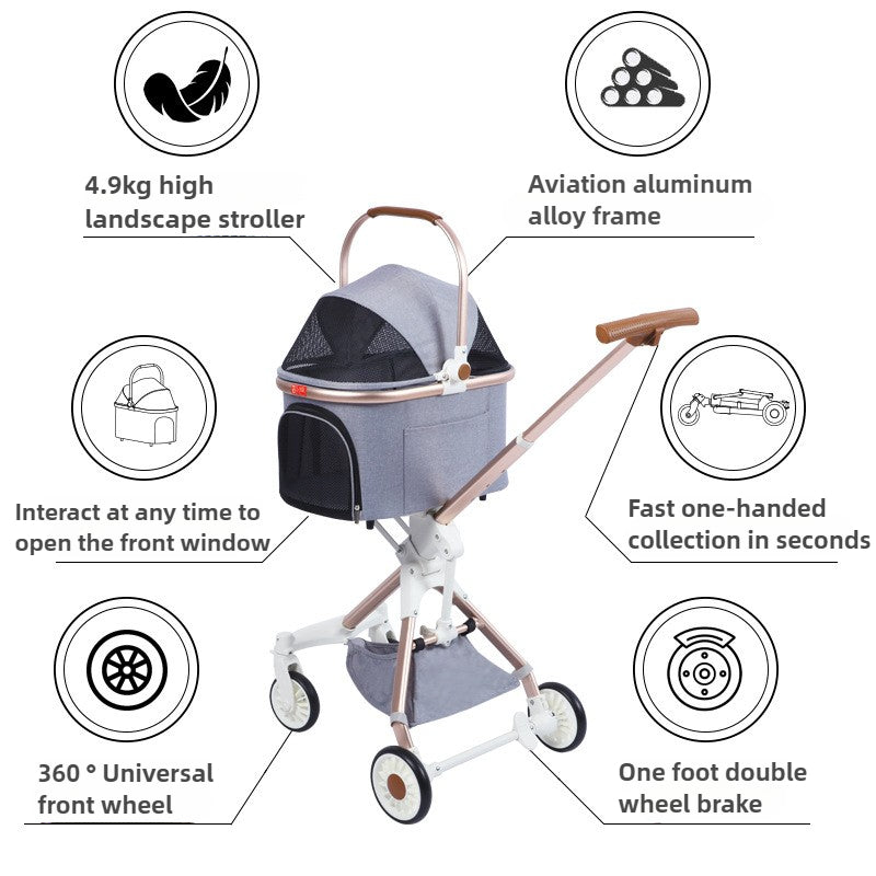 Pet stroller removable carrier and lightweight aluminum frame