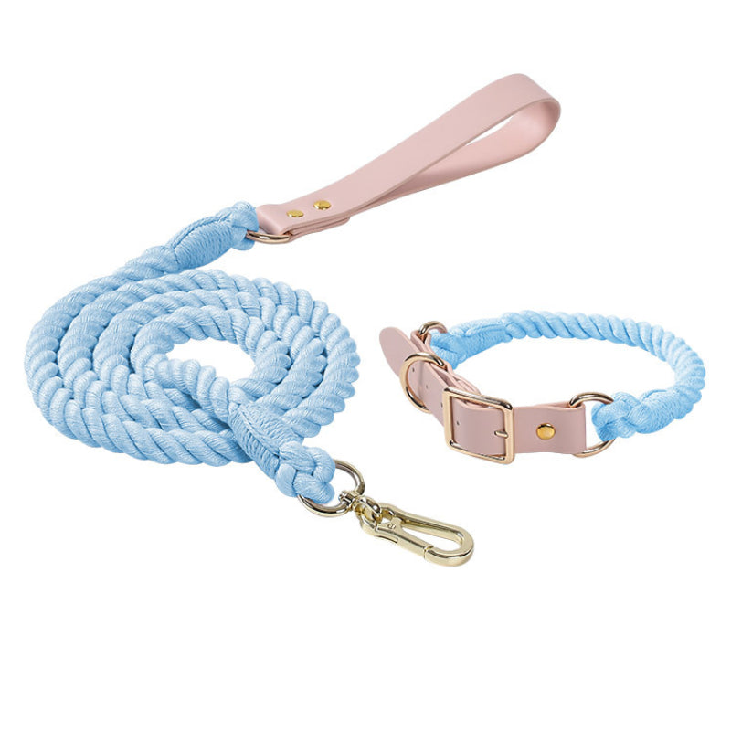 Hand-woven colorful pet dog leash set leather dog collar supplies