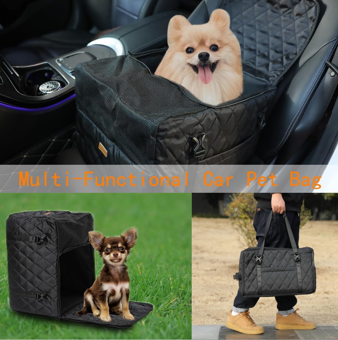 Dog car seat and bed combo.