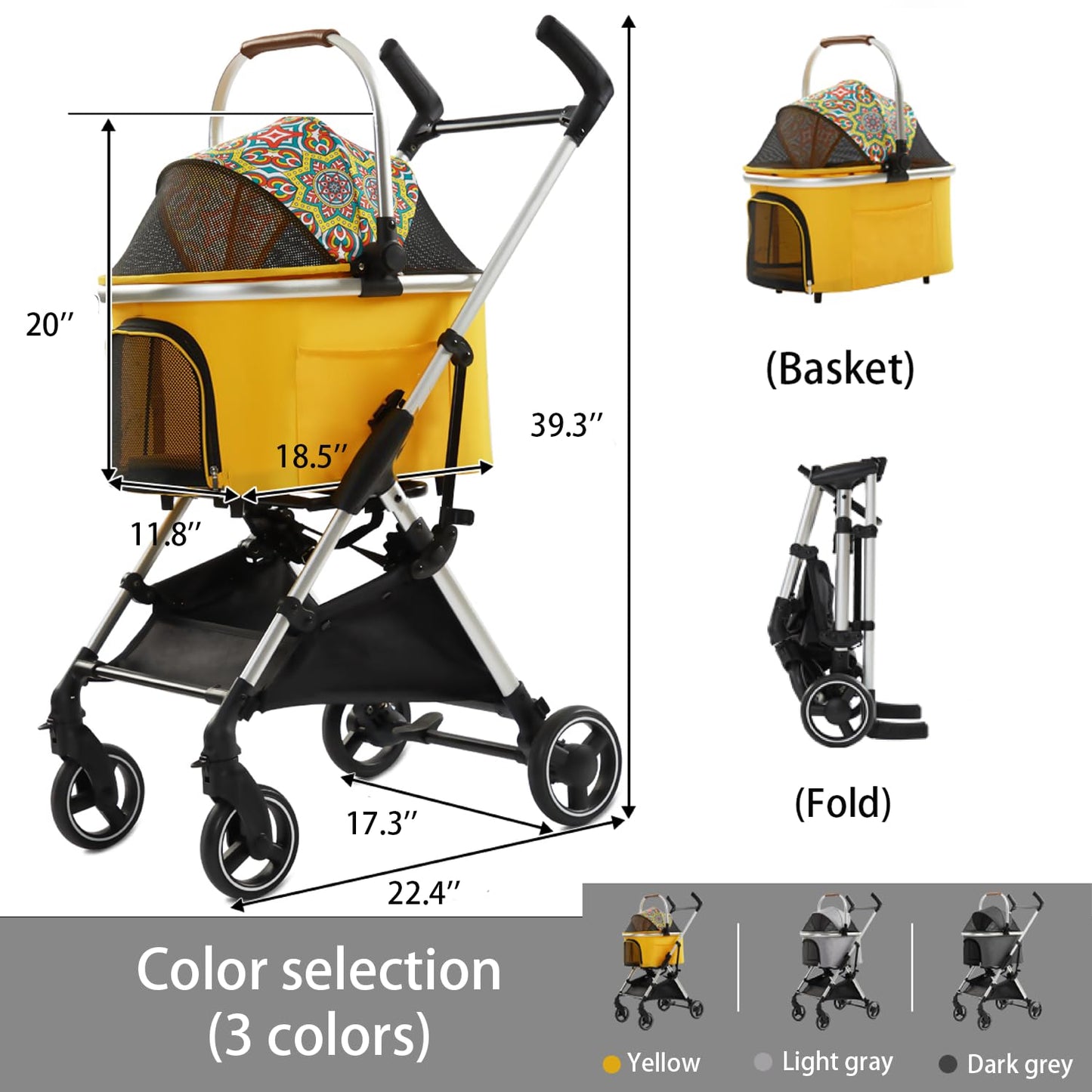 Portable foldable pet stroller with adjustable handle height