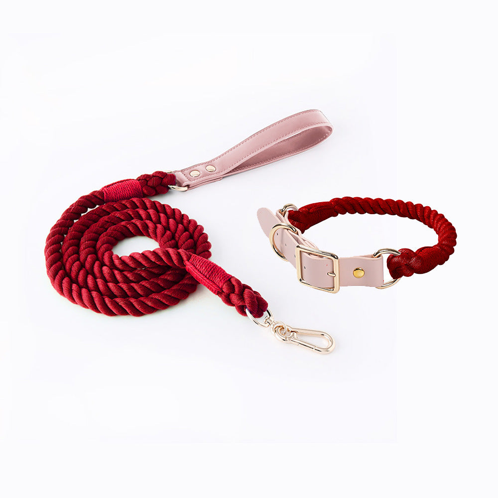 Hand-woven colorful pet dog leash set leather dog collar supplies