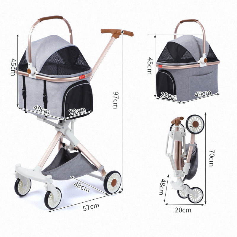 Pet stroller removable carrier and lightweight aluminum frame