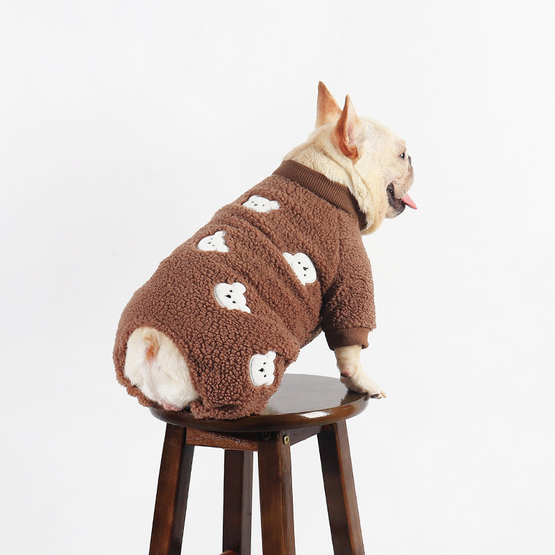 Manteau d'hiver épais pour chien bouledogue français à quatre pattes 