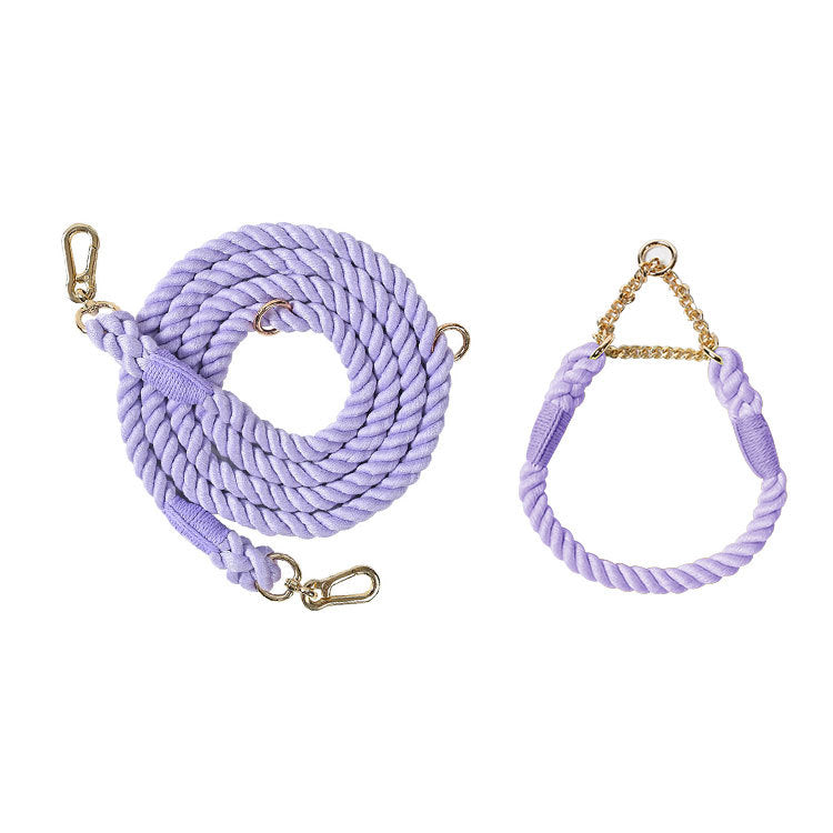 Ensemble de laisse et collier pour chien en corde de coton tressée pour chiens de taille moyenne et grande