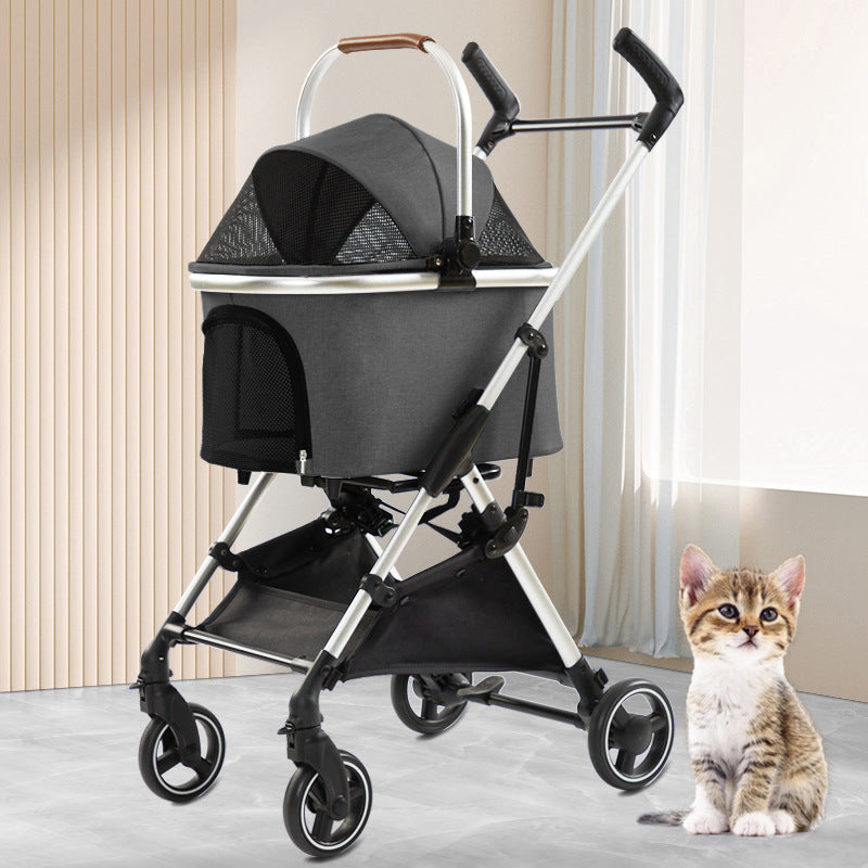 Portable foldable pet stroller with adjustable handle height