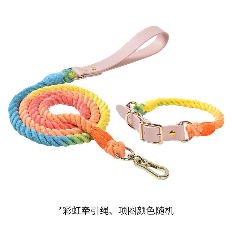 Hand-woven colorful pet dog leash set leather dog collar supplies