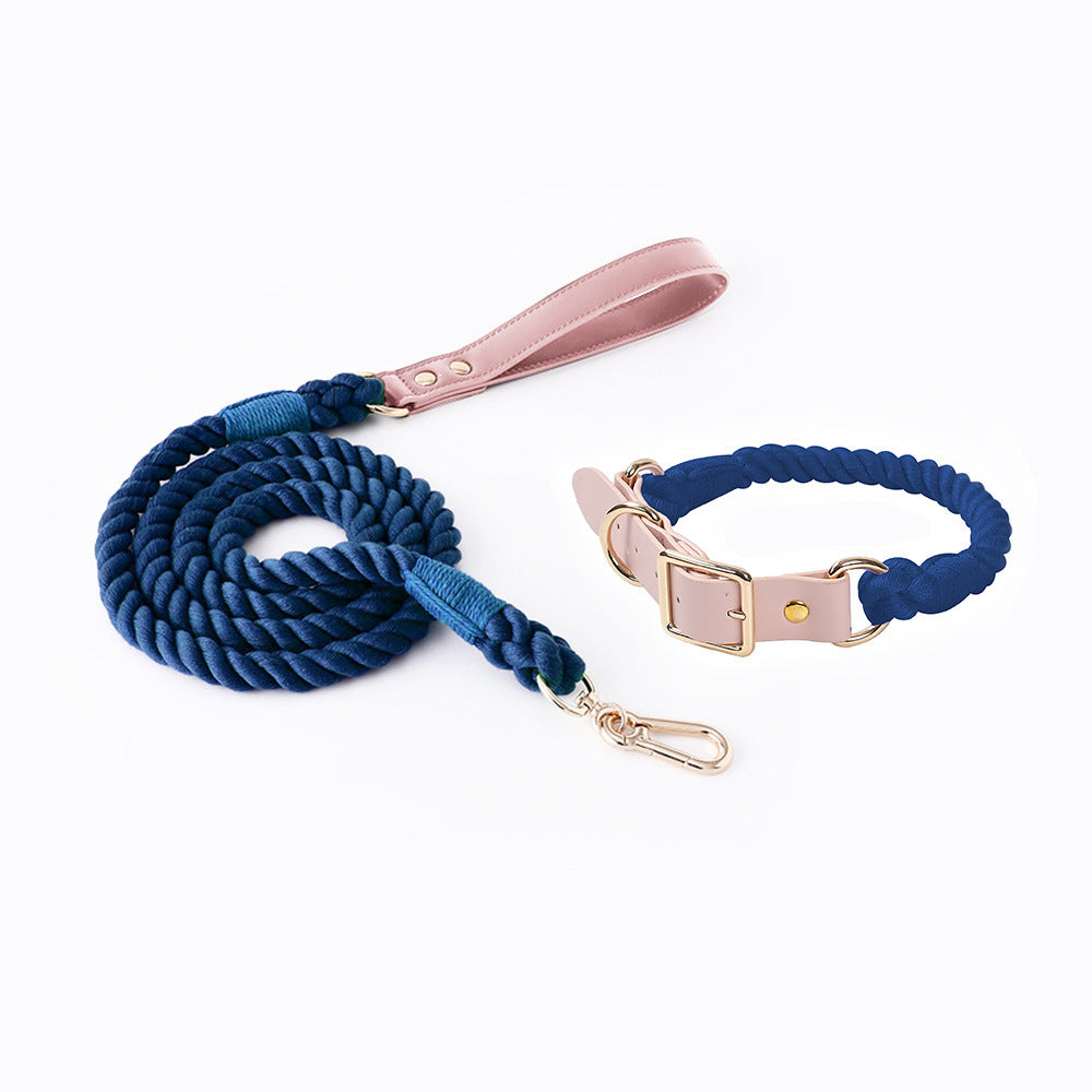 Hand-woven colorful pet dog leash set leather dog collar supplies