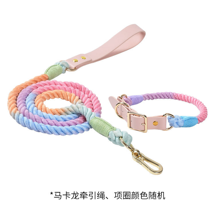 Hand-woven colorful pet dog leash set leather dog collar supplies