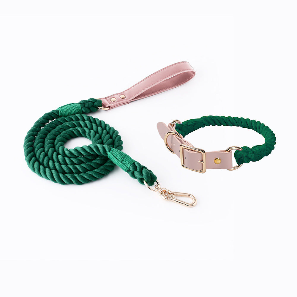 Hand-woven colorful pet dog leash set leather dog collar supplies