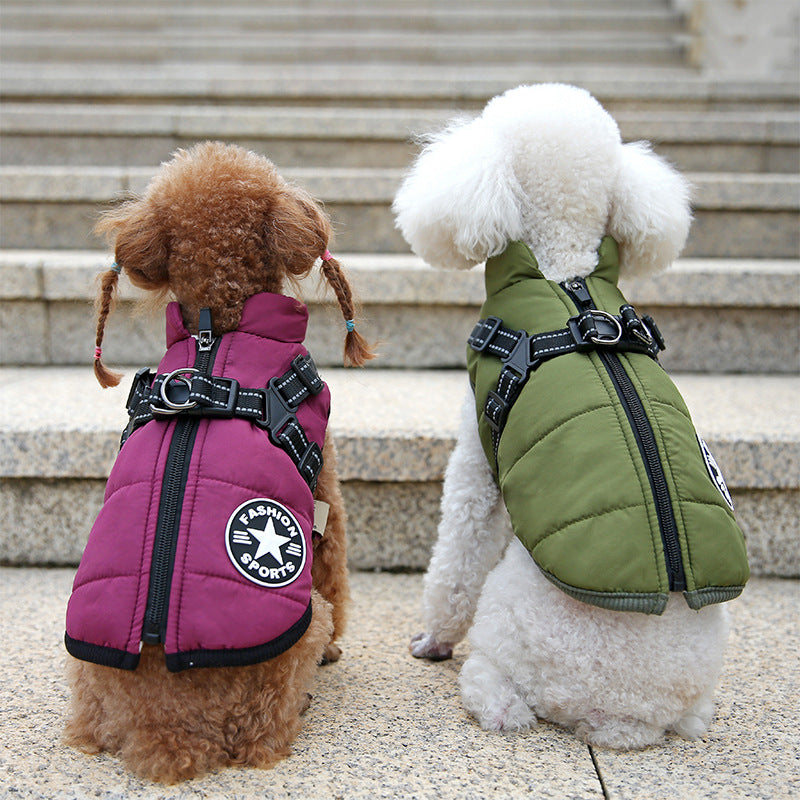 Dog Warm Jacket Thickened Waterproof With Harness