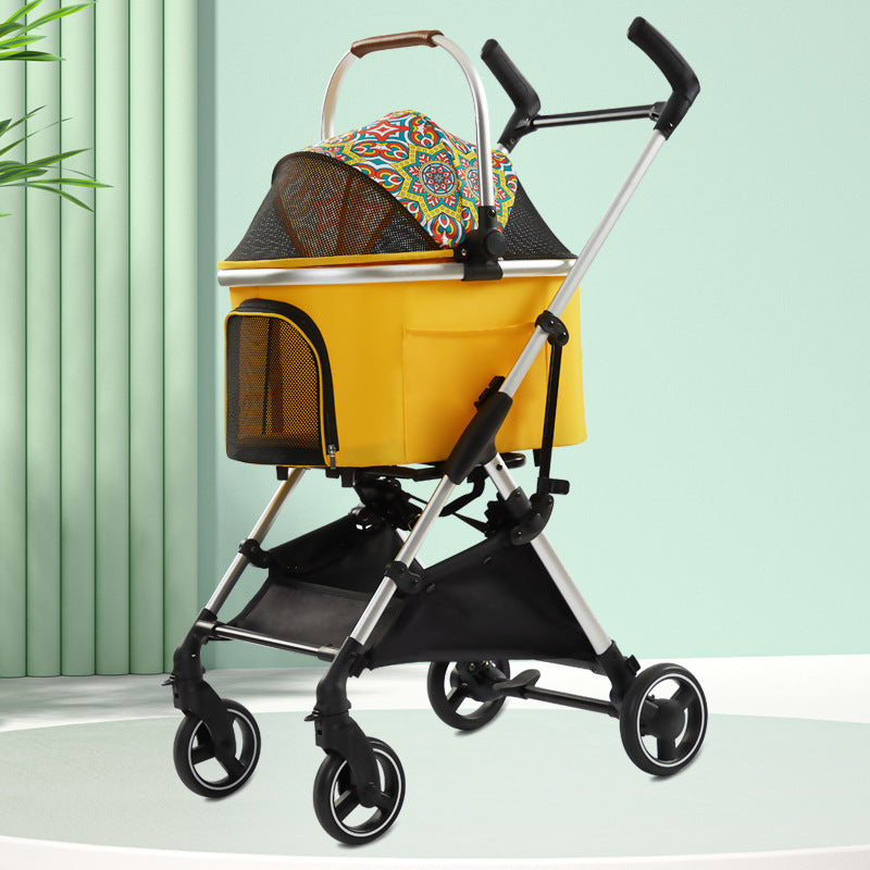 Portable foldable pet stroller with adjustable handle height