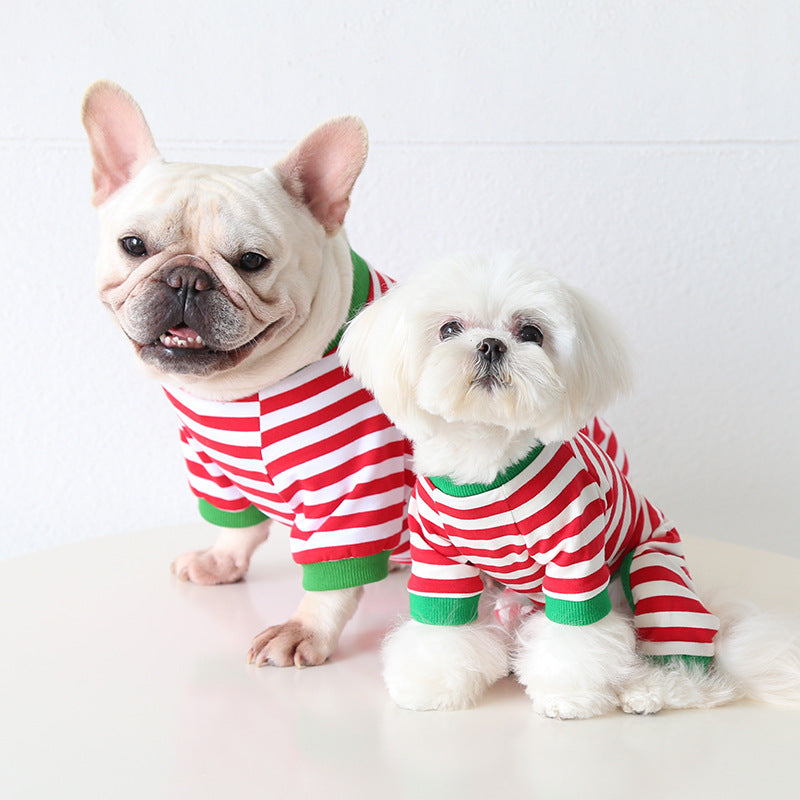 Pyjama rayé de Noël pour chien à quatre pattes adapté aux petits chiens 