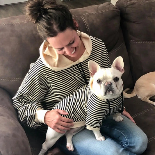 Spring and Summer Pet and Owner Matching Clothing Soft Cotton Striped Hoodies for Small Dogs and Owners Chihuahua Yorkshire