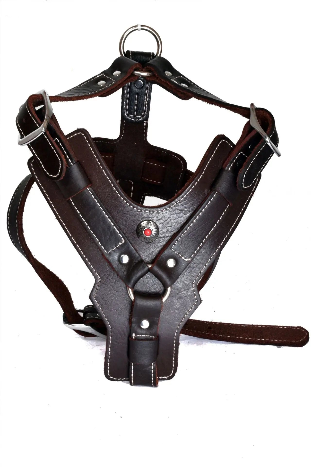 Natural cowhide leather dog harness adjustable pet chest and shoulder strap, top layer cowhide large medium-sized dogs