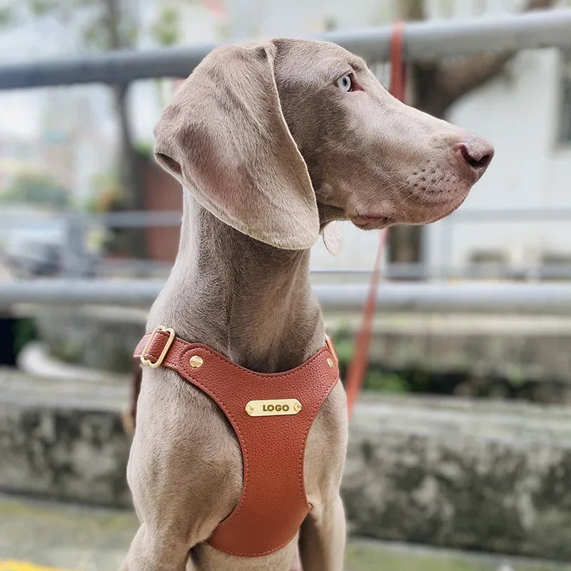 Leather dog harness with leash waterproof soft comfortable Dog walking collars  for small and medium-sized dogs