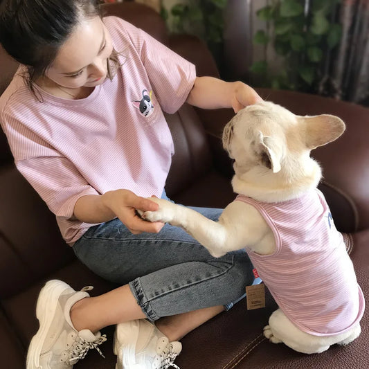 Summer thin cotton Matching pet and owner clothes  Short-sleeved striped vest  Pet owner clothing set  Small dogs and cats