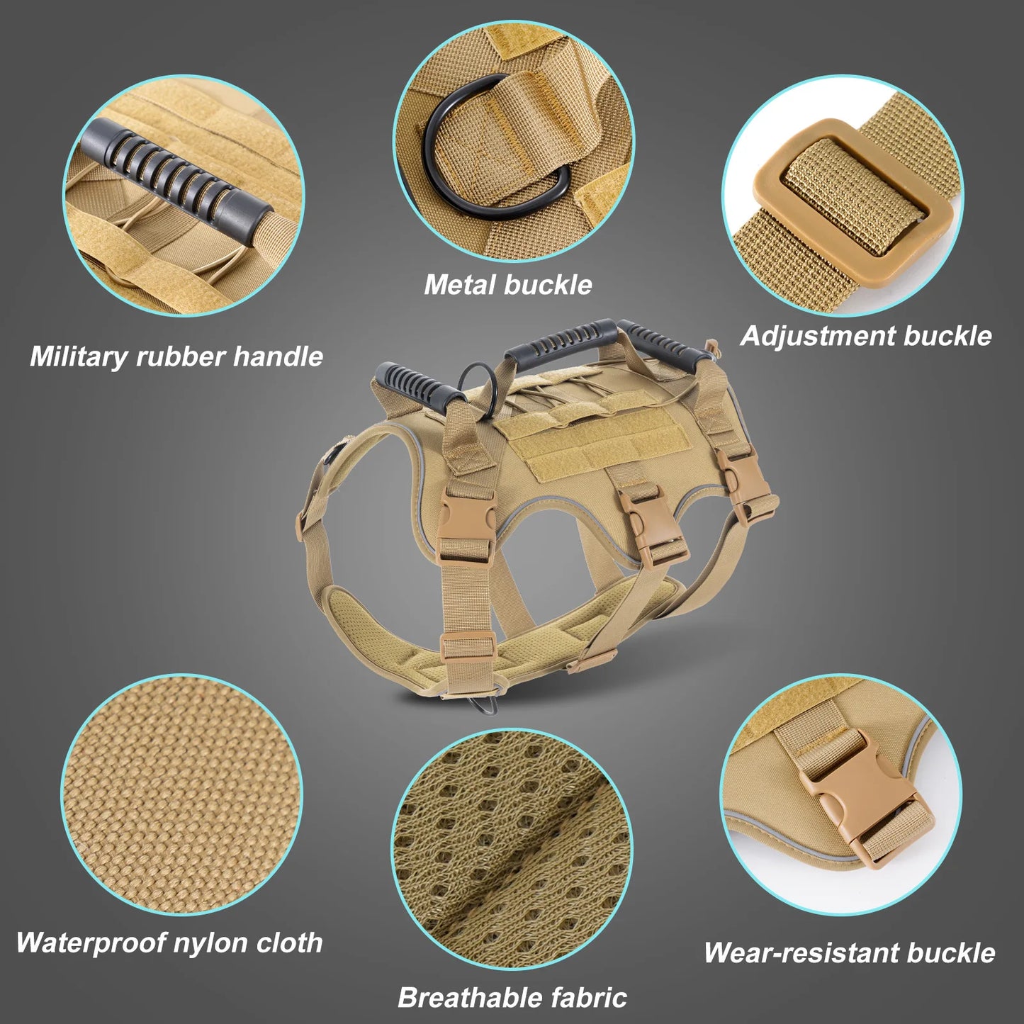 Tactical Dog Harness with Handle - Military Grade Anti-Pull Harness for Large Dogs, Breathable Reflective