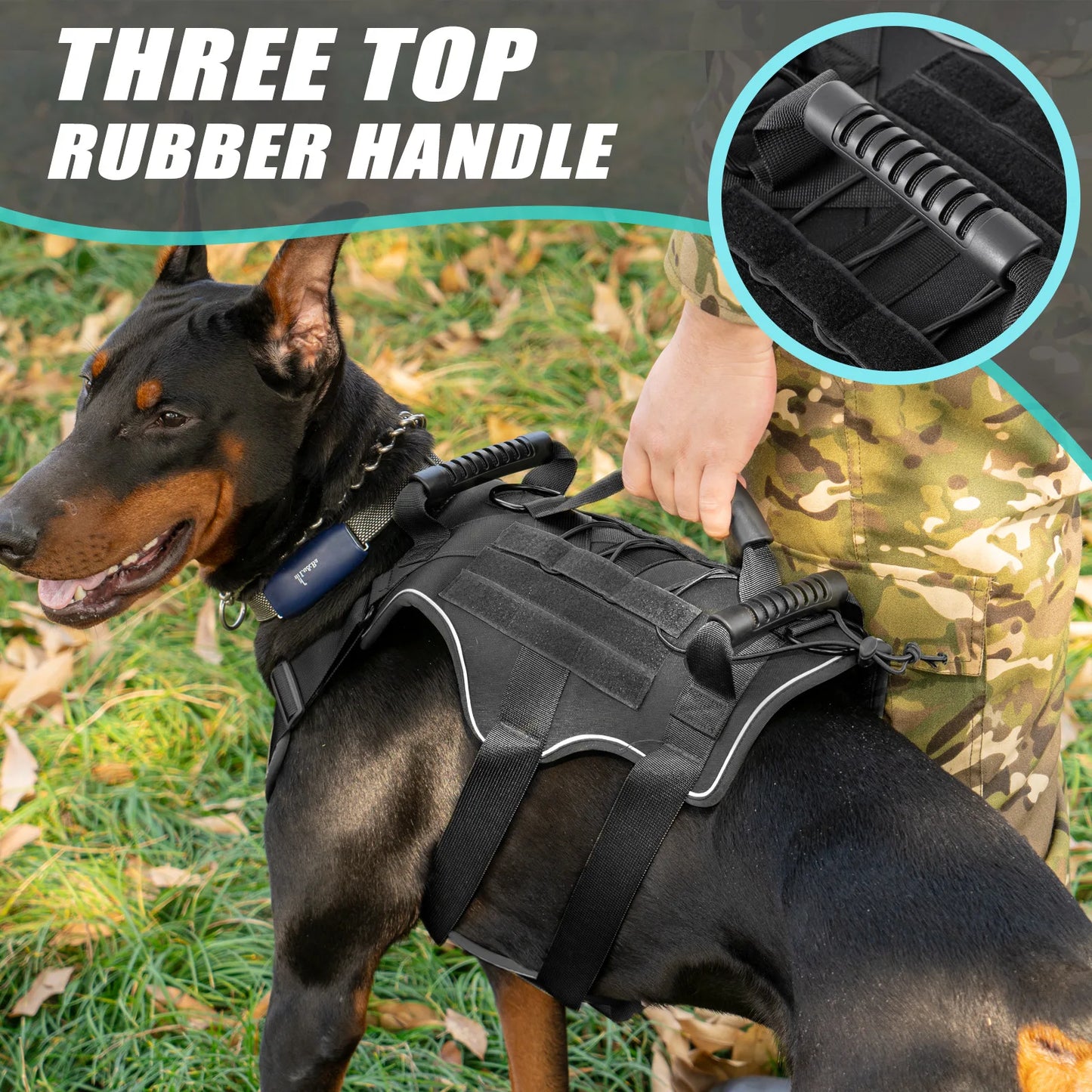 Tactical Dog Harness with Handle - Military Grade Anti-Pull Harness for Large Dogs, Breathable Reflective