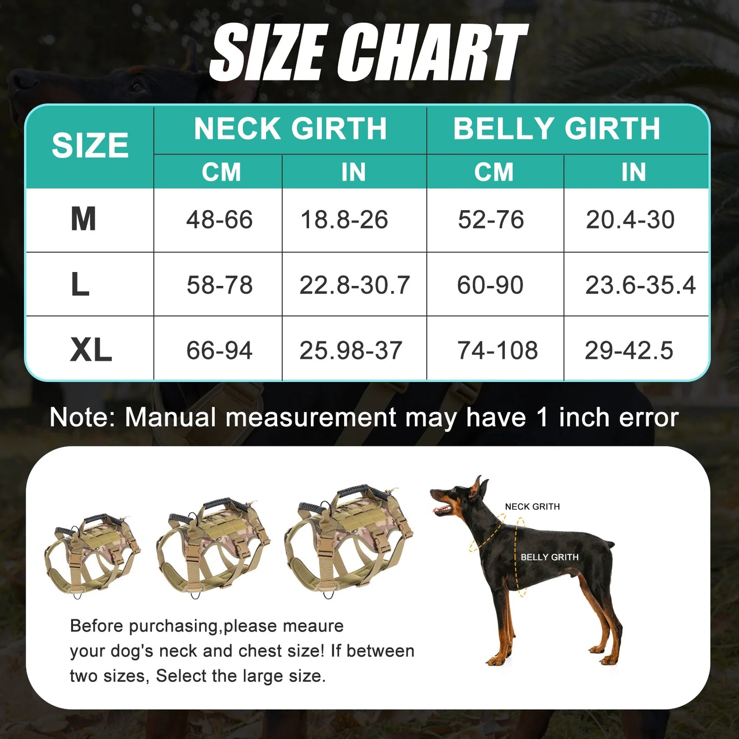 Tactical Dog Harness with Handle - Military Grade Anti-Pull Harness for Large Dogs, Breathable Reflective