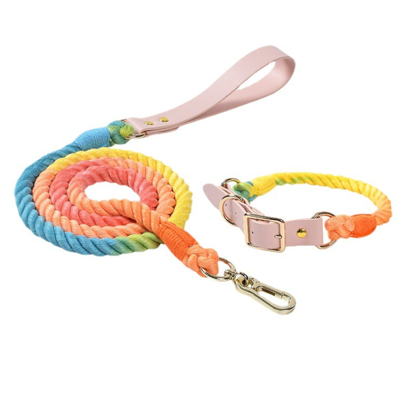 Hand-woven colorful pet dog leash set leather dog collar supplies