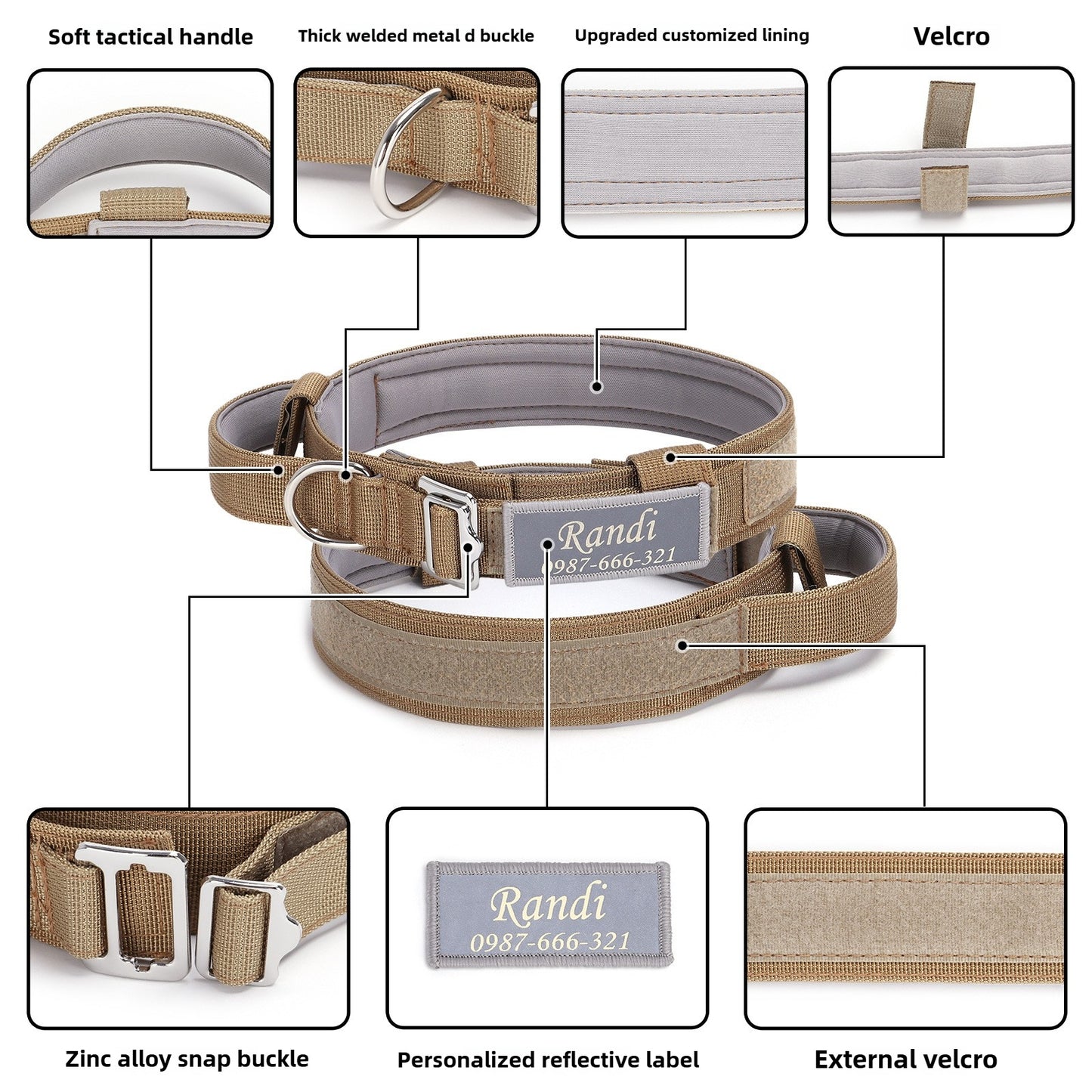 Personalized engraved tactical collar explosion-proof suitable for large dogs