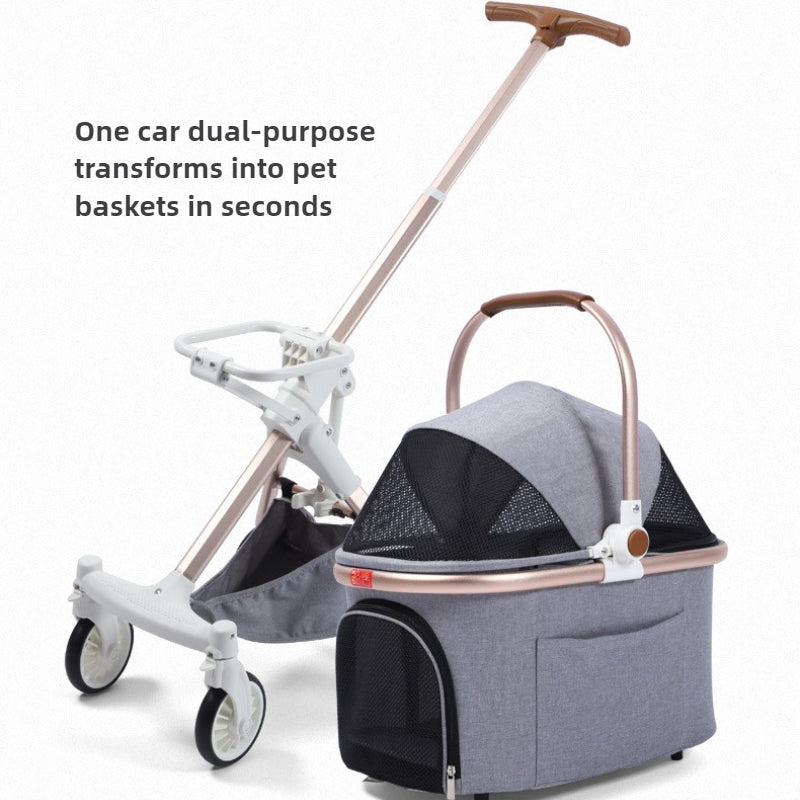 Pet stroller removable carrier and lightweight aluminum frame