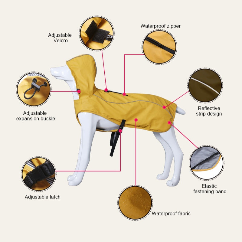 Tragbarer Regenmantel für mittelgroße und große Hunde mit reflektierender Kapuze 