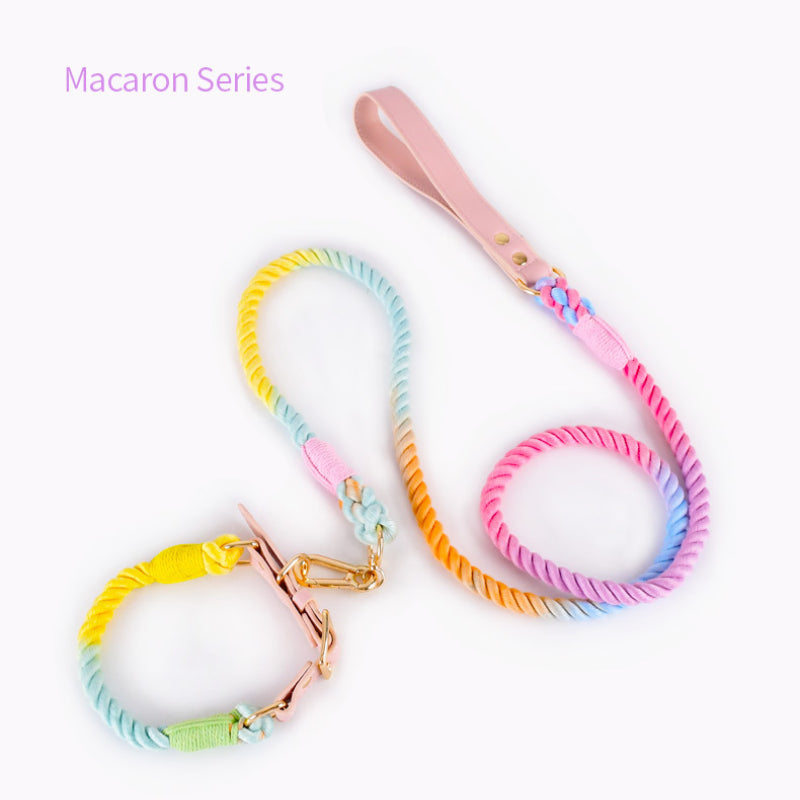 Hand-woven colorful pet dog leash set leather dog collar supplies