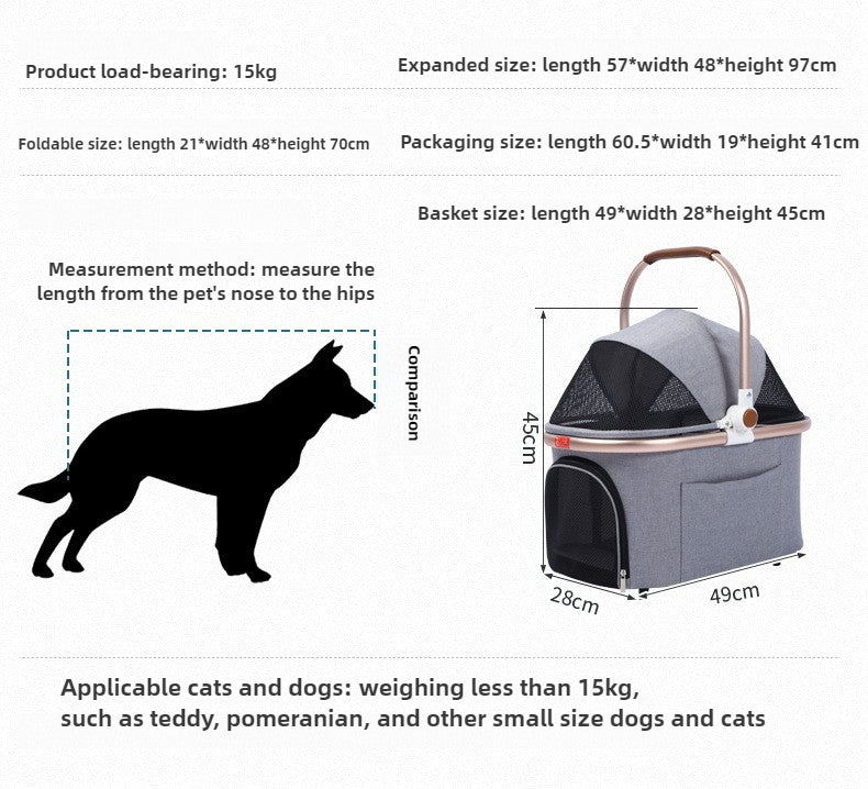 Pet stroller removable carrier and lightweight aluminum frame