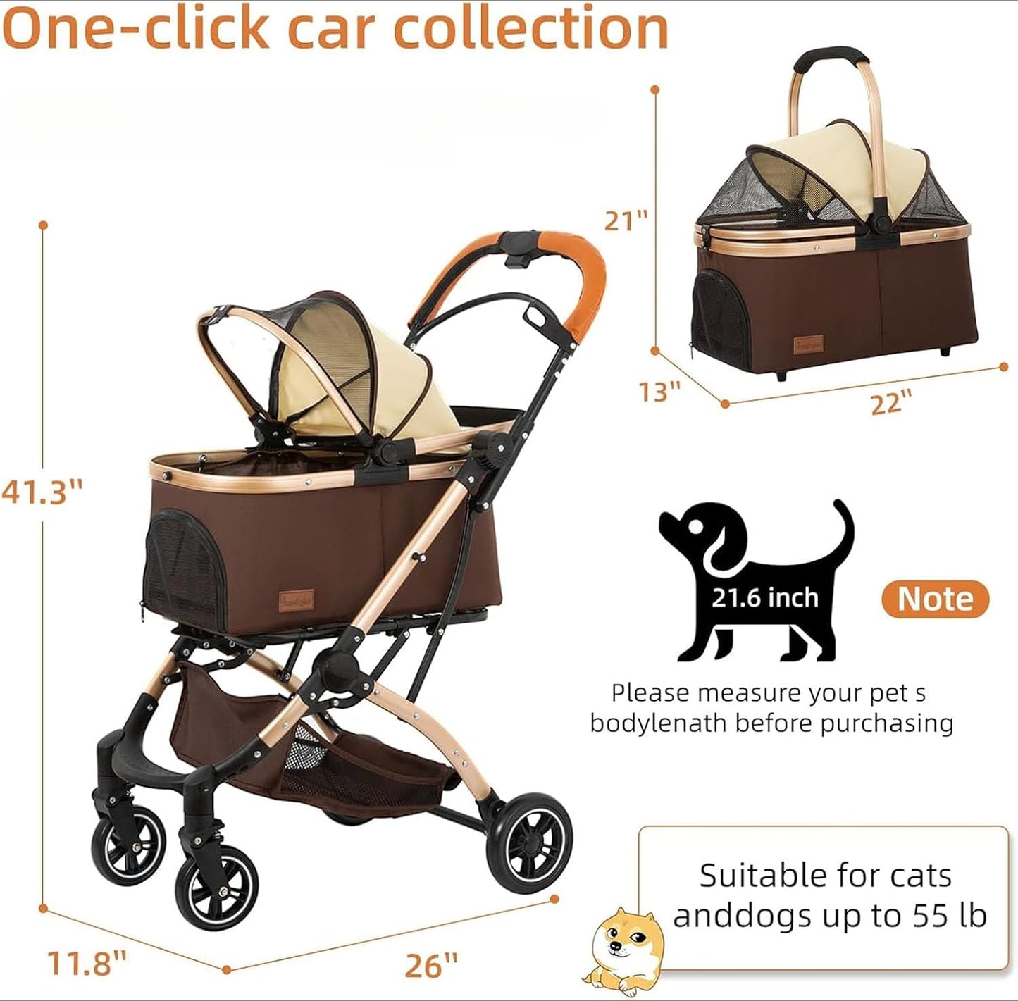 Pet stroller, suitable for small and medium dogs, pet folding stroller